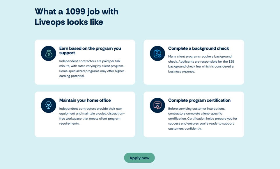 Liveops - What a 1099 job with them looks like