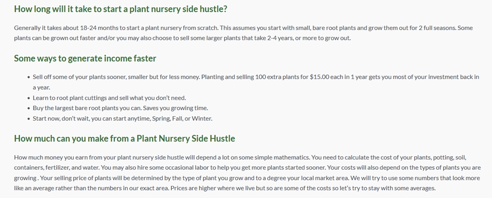Plant nursery side hustle information from growingourretirement.com