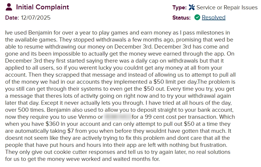 Benjamin One Header Image