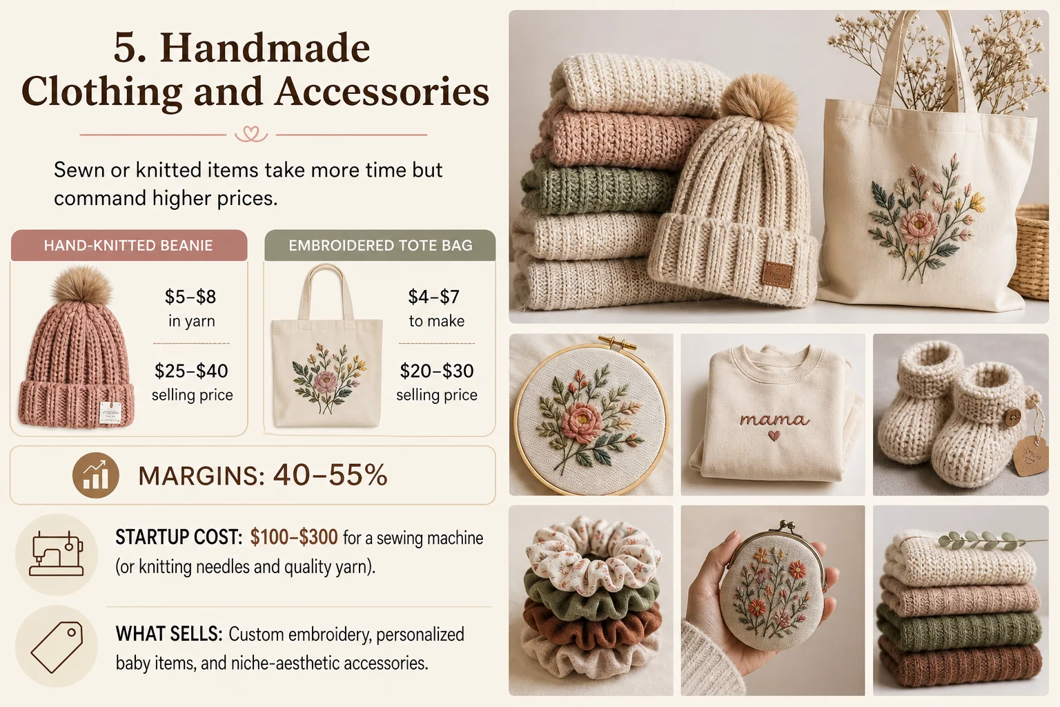 Handmade clothing and accessories as profitable crafts to make and sell