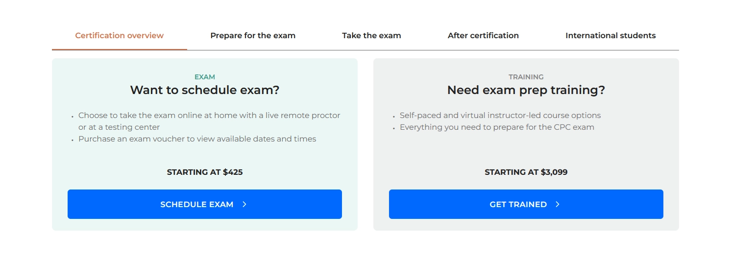 AAPC exam price and training course price options on real website