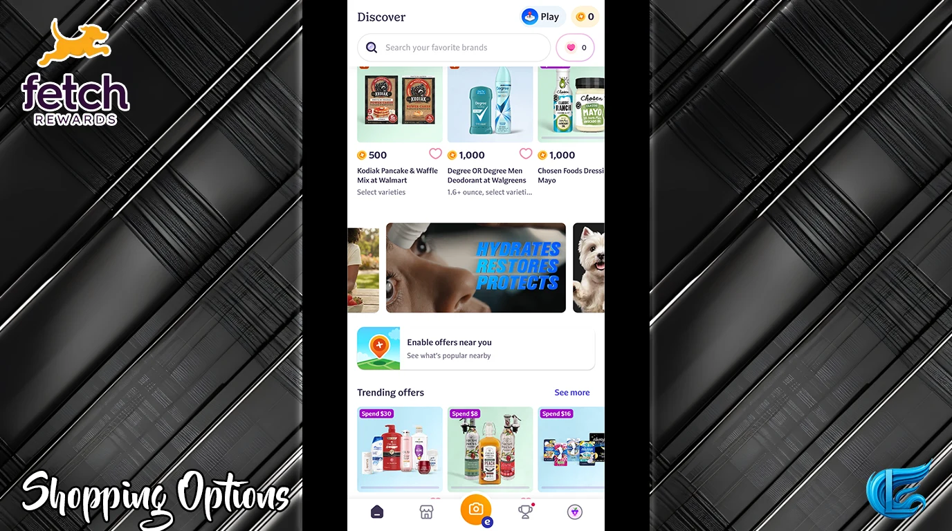 Fetch Rewards offers showing bonus points for buying featured products like Degree deodorant