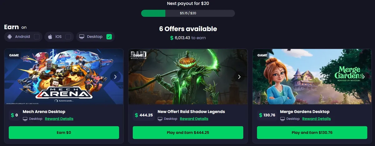 Freecash app / site offerwall