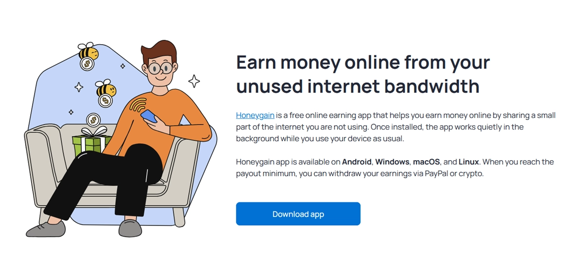 Honeygain homepage showing how the app works