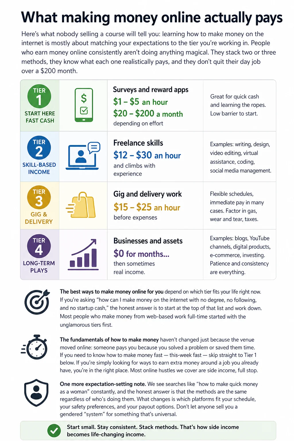 What making money online actually pays by tier