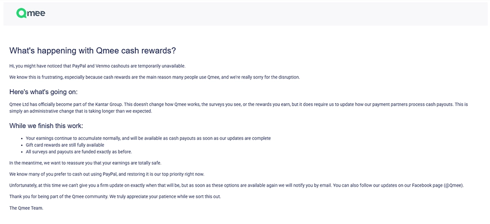 Email communication regarding Qmee's liquidation process