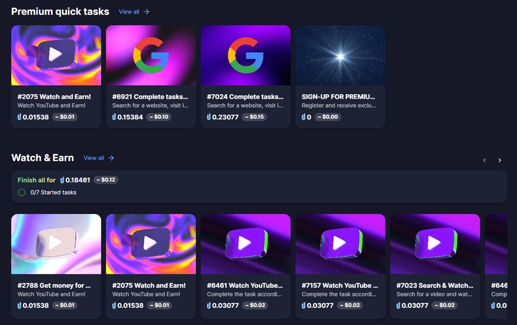JumpTask Dashboard Showing Quick Tasks and Watch Videos