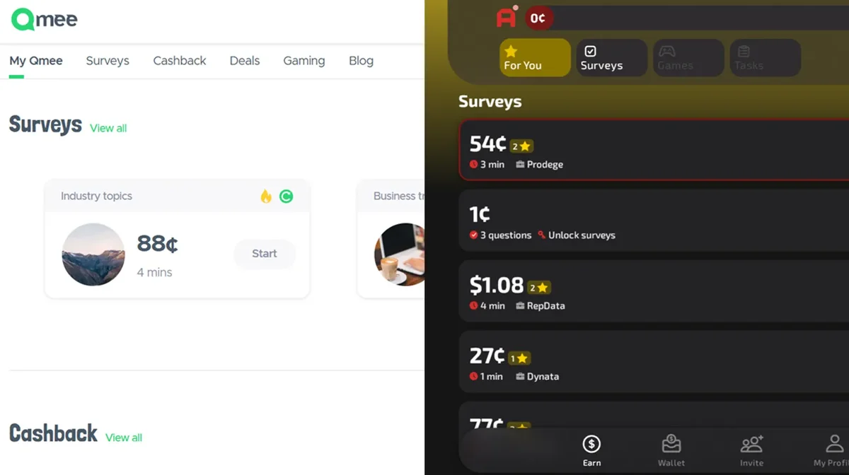 A phone showing the Attapoll app interface with surveys