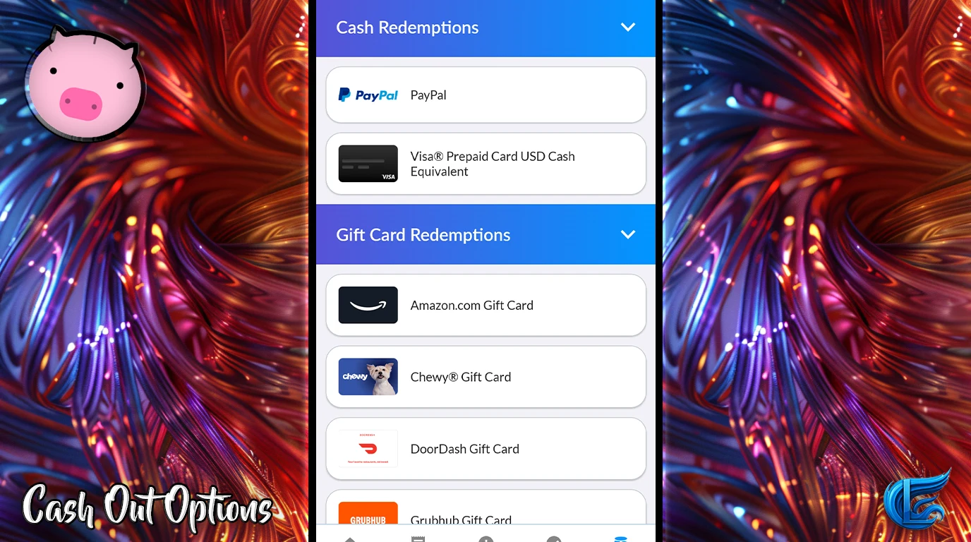 Receipt Hog cash out options showing PayPal and Amazon gift card redemption