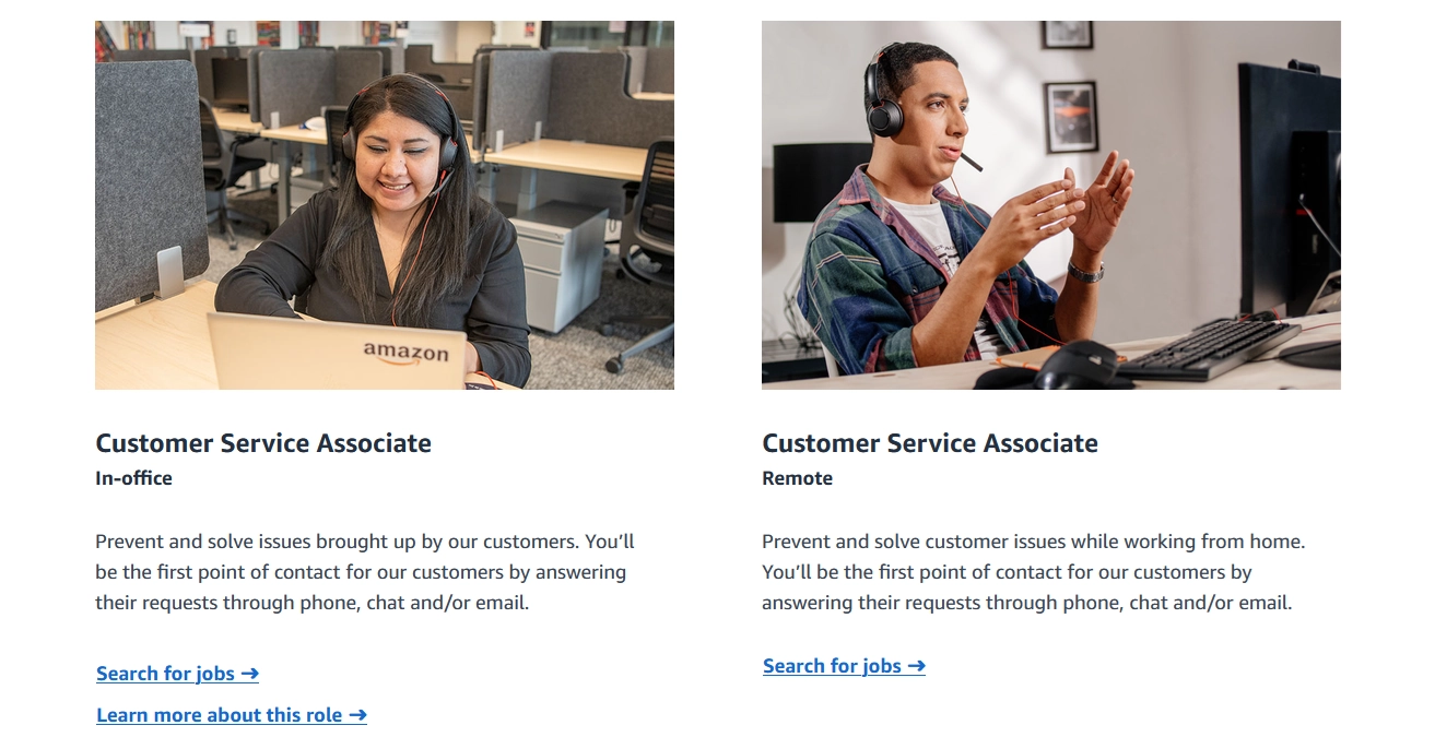 Amazon remote customer service associate website screenshot
