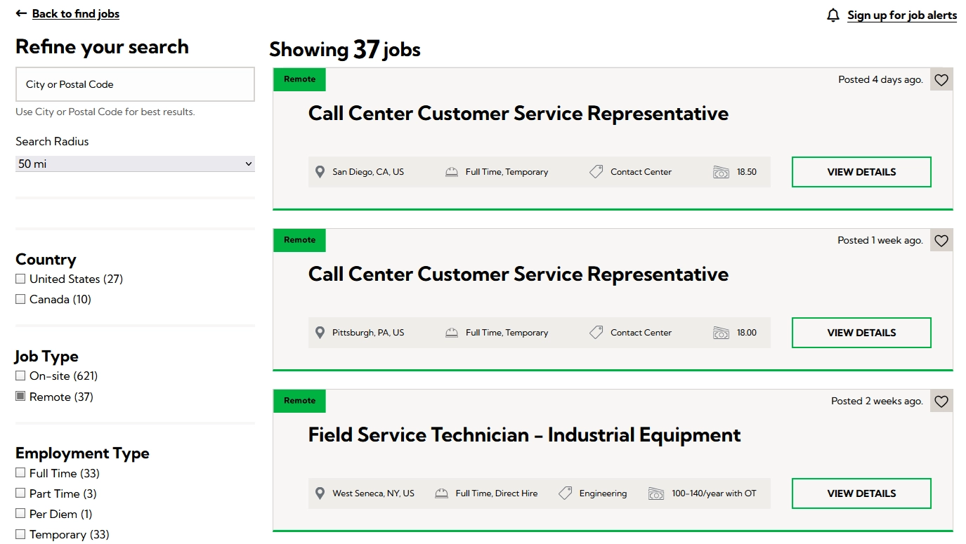 KellyConnect remote customer service representative jobs live website results