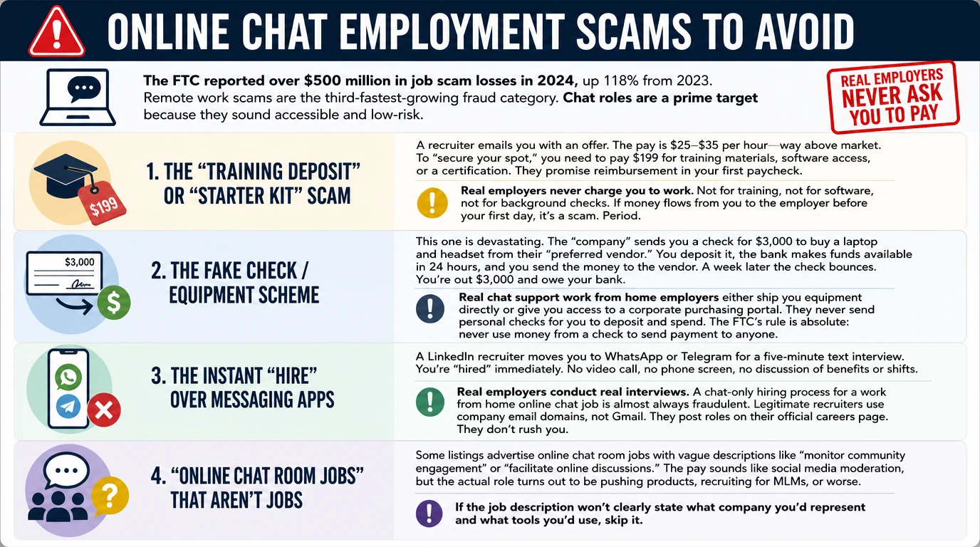 Online chat employment scams to avoid illustration