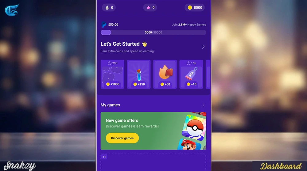 Snakzy App Dashboard Interface