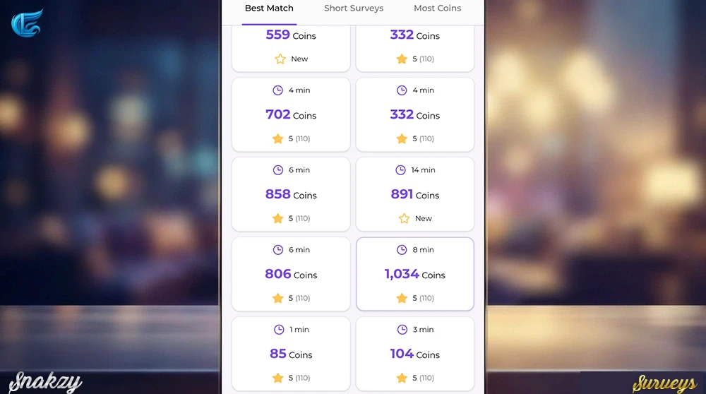 Snakzy App Daily Tasks and Surveys