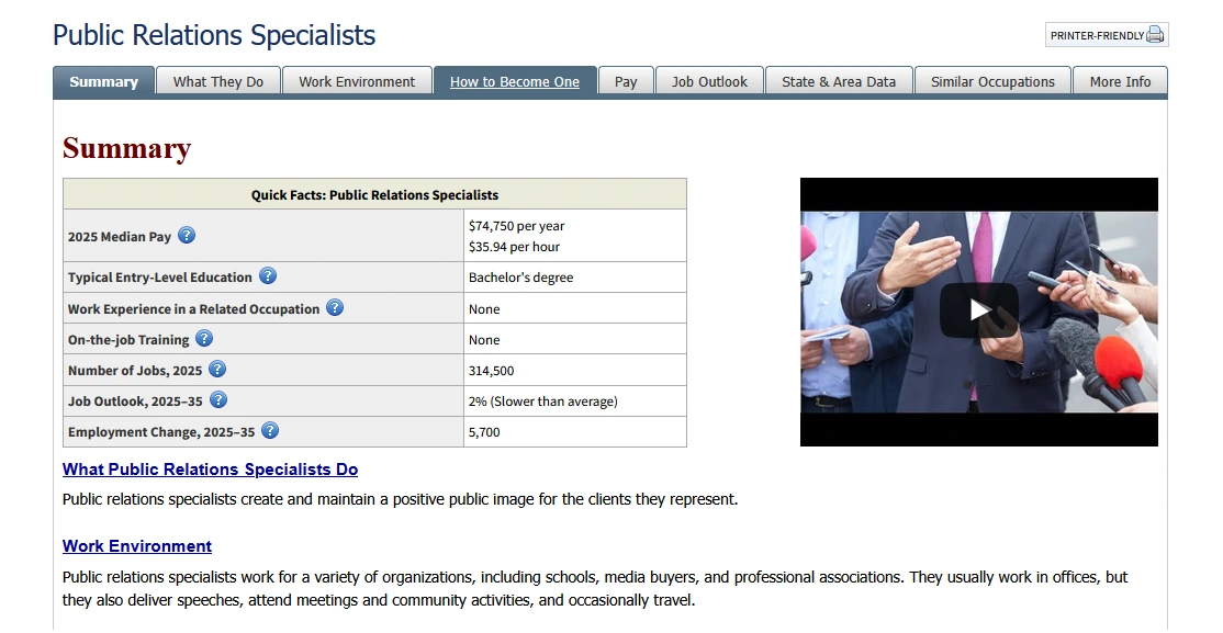 Public relations specialist median salary screenshot showing $69,780 per year